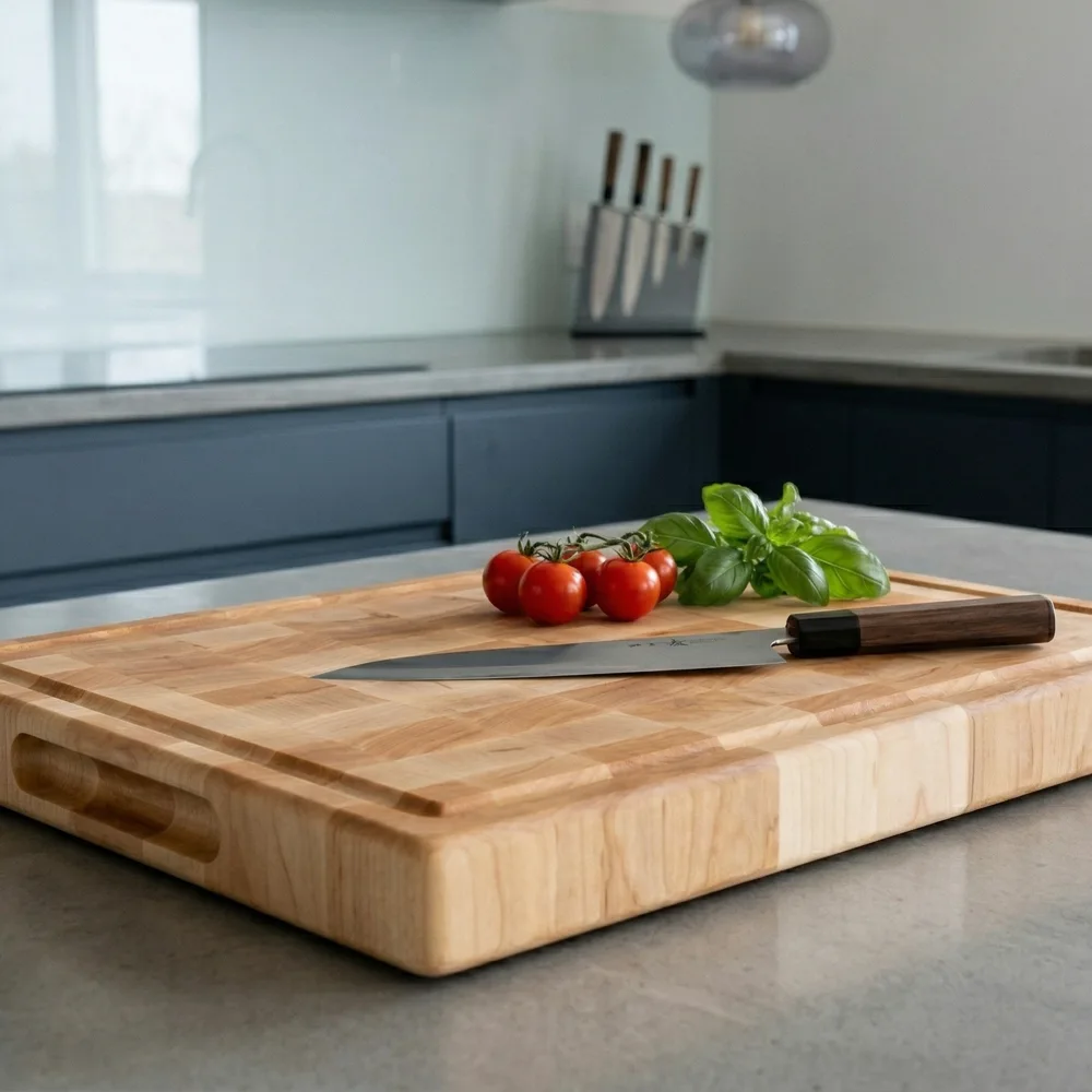 Cloumann end-grain maple wooden chopping board with handles and juice groove &ndash; view 2